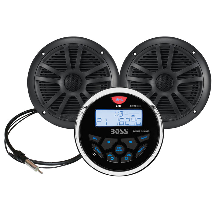 Kit de altavoces de 6,5" y estéreo marino Boss Audio MCKGB350W.6, color negro