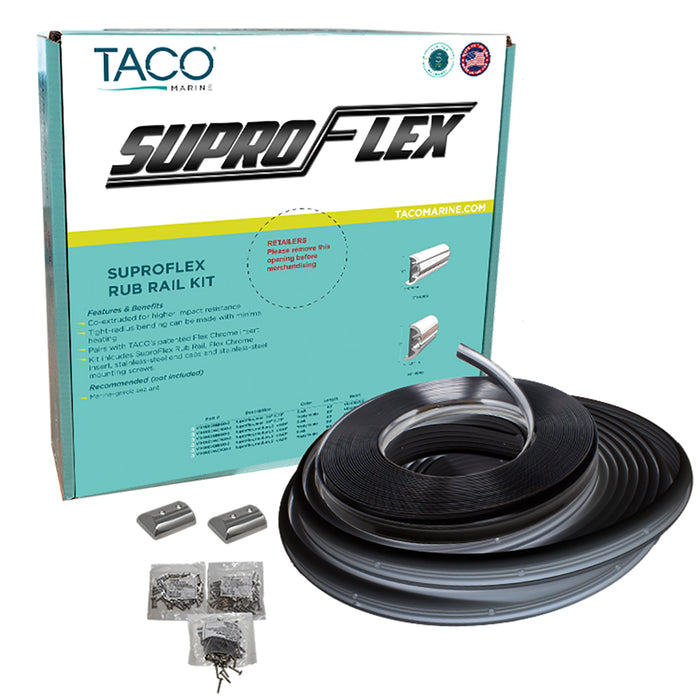 Taco Suproflex Rub Rail Kit - Black W/Flex Chrome Insert - 2"H X 1.2"W X 60'L