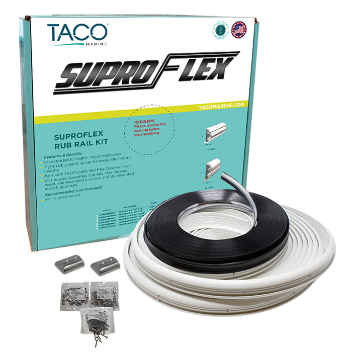 Taco Suproflex Rub Rail Kit - White W/Flex Chrome Insert - 2"H X 31/32"W X 80'L