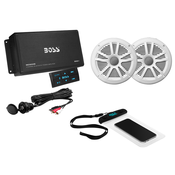 Amplificador de 4 canales y kit de altavoces de 6,5" Boss Audio ASK902B.6, color blanco