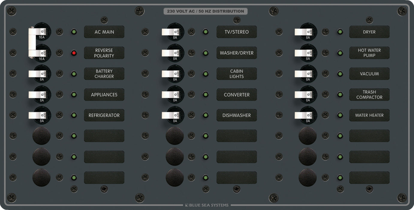 Blue Sea 8565 Breaker Panel - AC Main + 22 Positions (European) - White