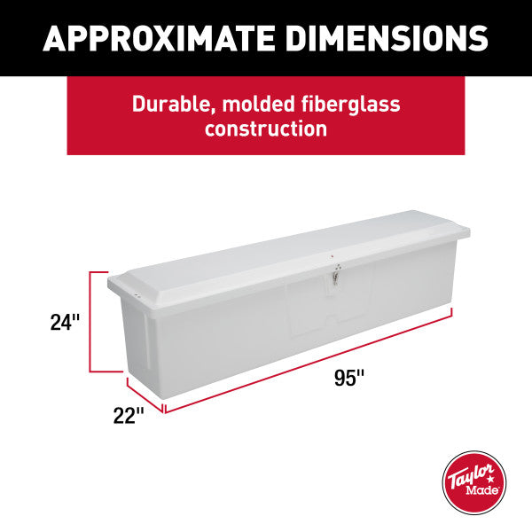 Taylor Made 83560 Stow N’ Go Fisherman’s Fiberglass Dock Box, Extra Large (24"H X 95"W X 22"D), White
